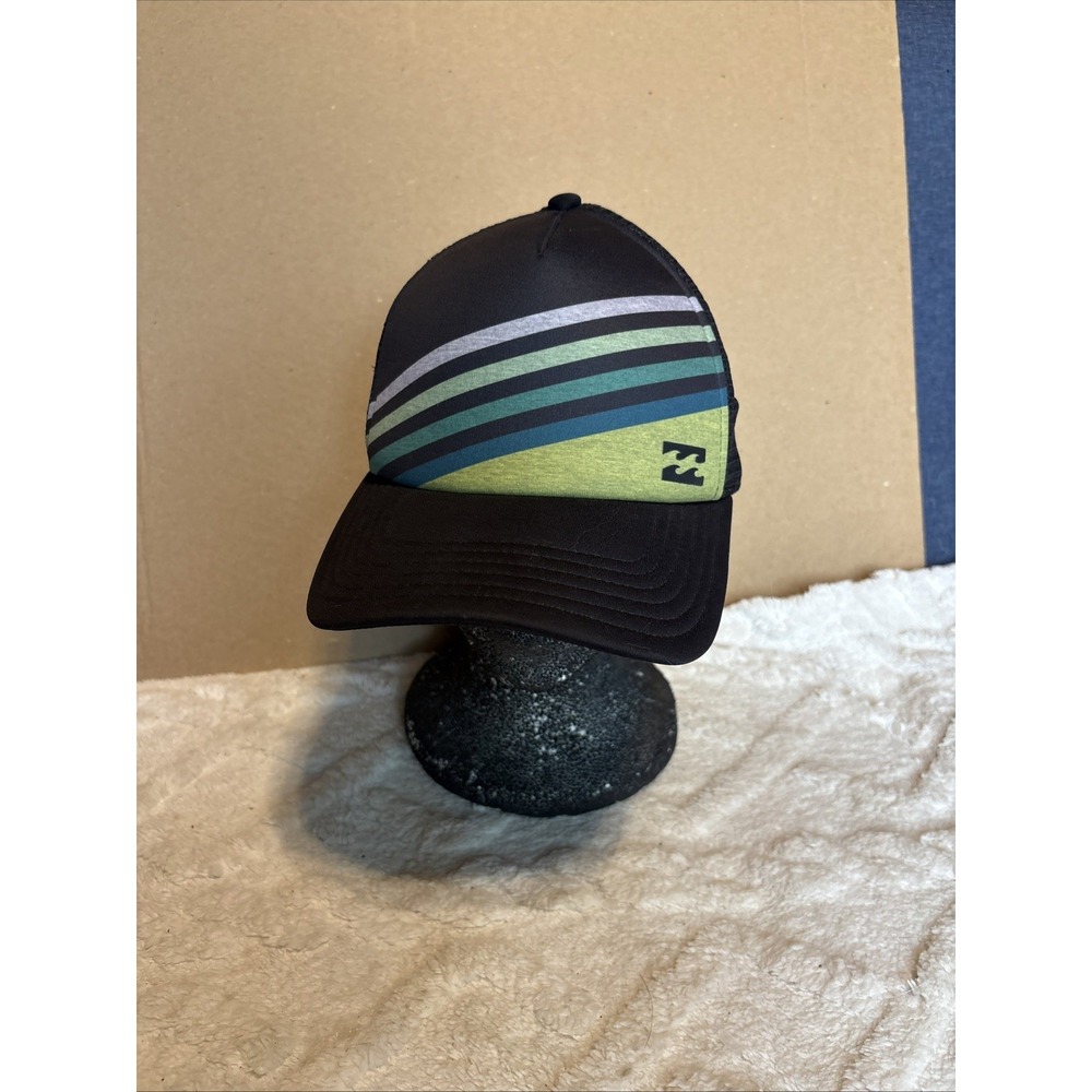 Billabong Black Sunset Truckers Cap Hat Adjustable Snapback striped